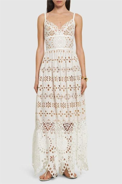Solid Lace Sleeveless Midi Dress