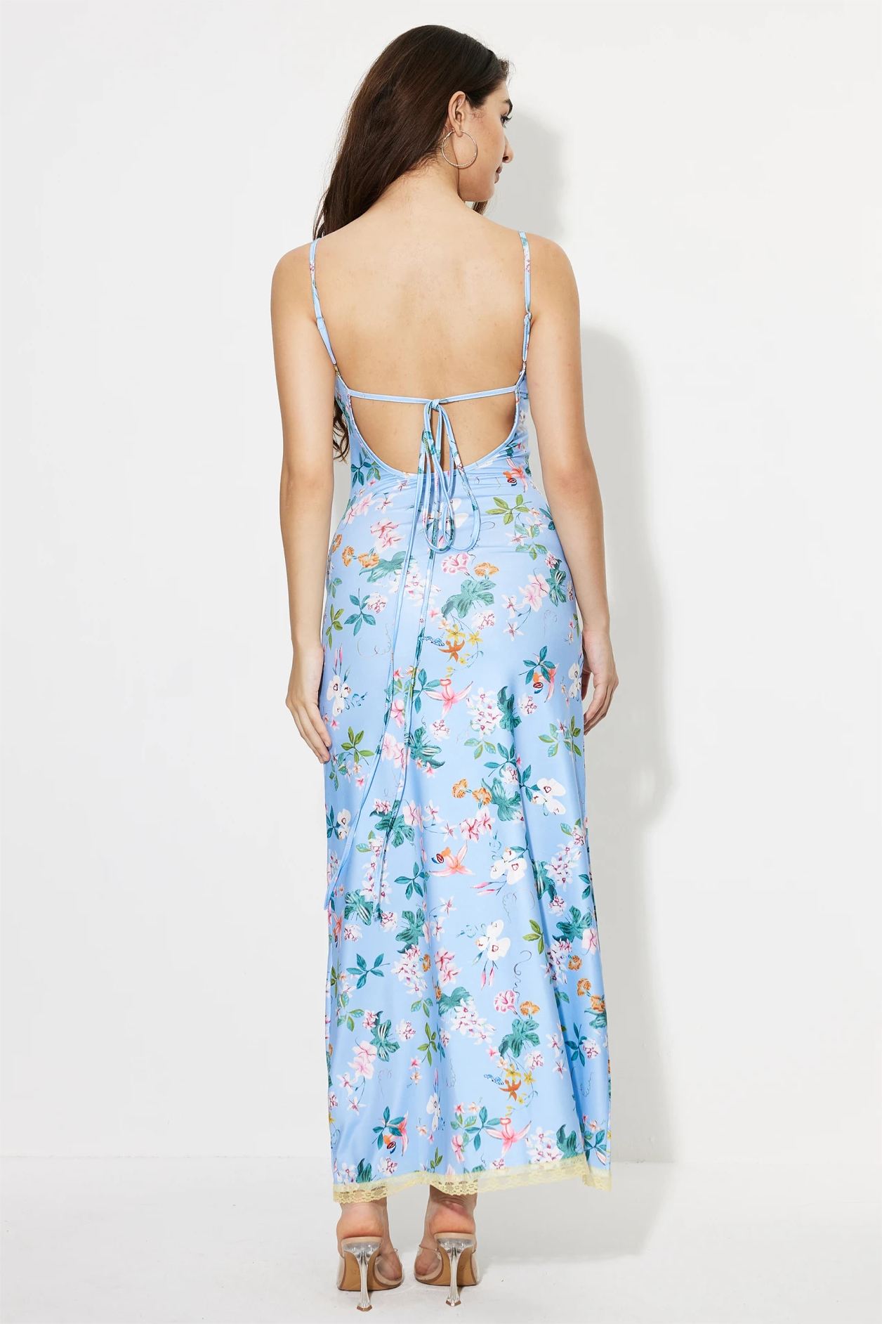 Lace Floral Sleeveless V-Neck Midi Dress