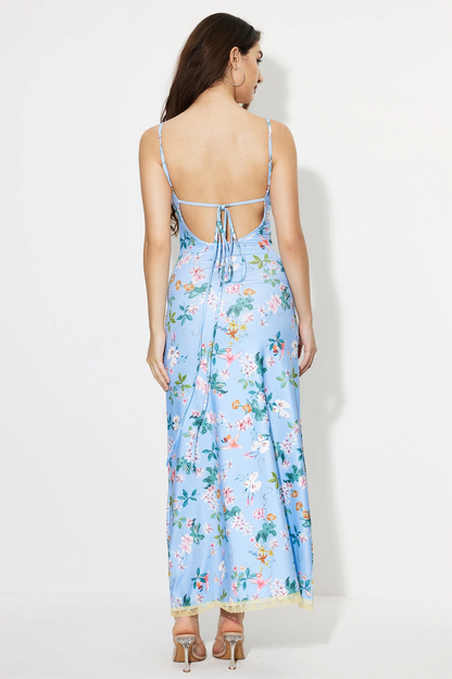 Lace Floral Sleeveless V-Neck Midi Dress