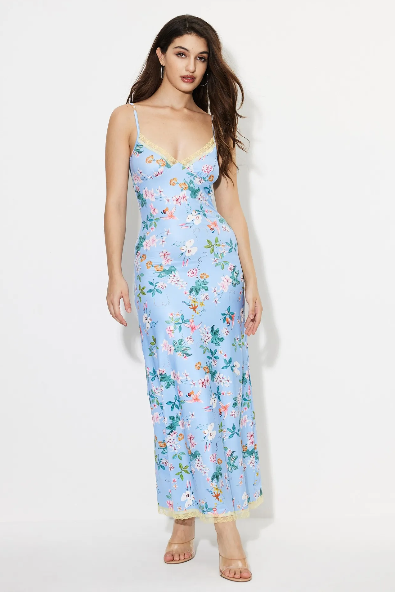 Lace Floral Sleeveless V-Neck Midi Dress