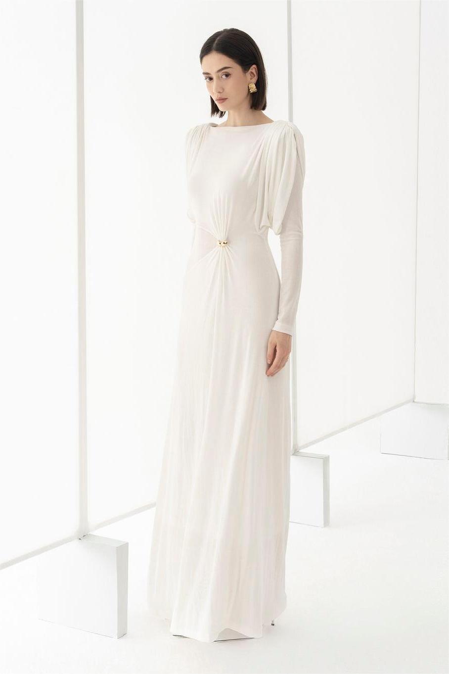 Solid Knit Knotted Long Sleeve Maxi Dress