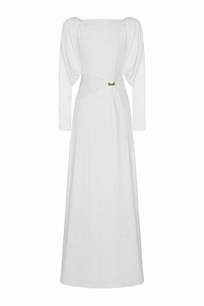 Solid Knit Knotted Long Sleeve Maxi Dress