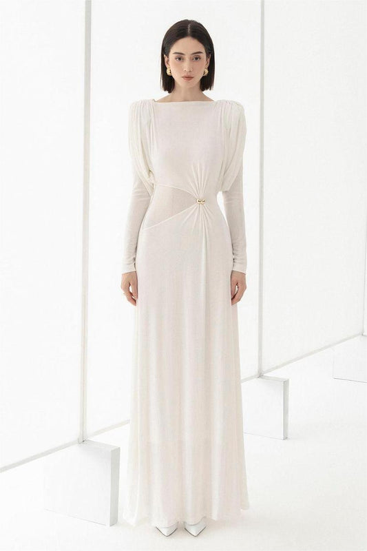 Solid Knit Knotted Long Sleeve Maxi Dress