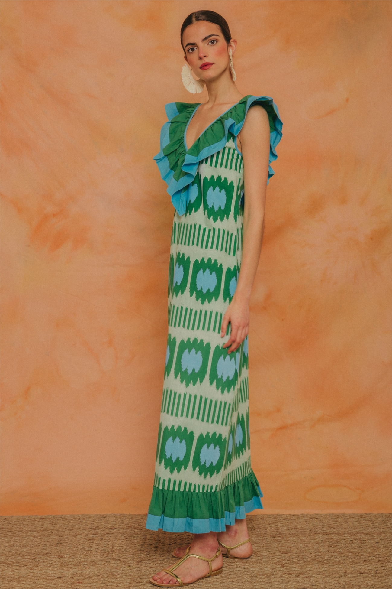 V-Neck Ruffle Sleeveless Maxi Dress