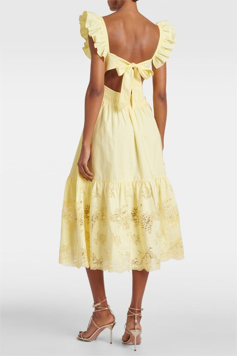 Lace Embroidered Frill Sleeveless Midi Dress