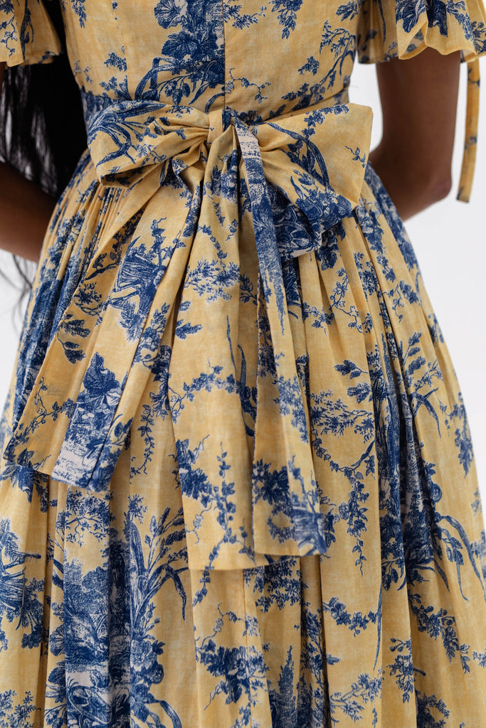 Floral Square Collar Puff Sleeve Midi Dress