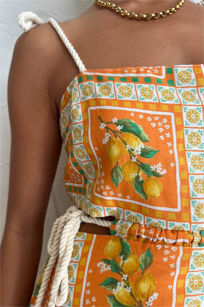 Fruit Print Sleeveless Midi Dress