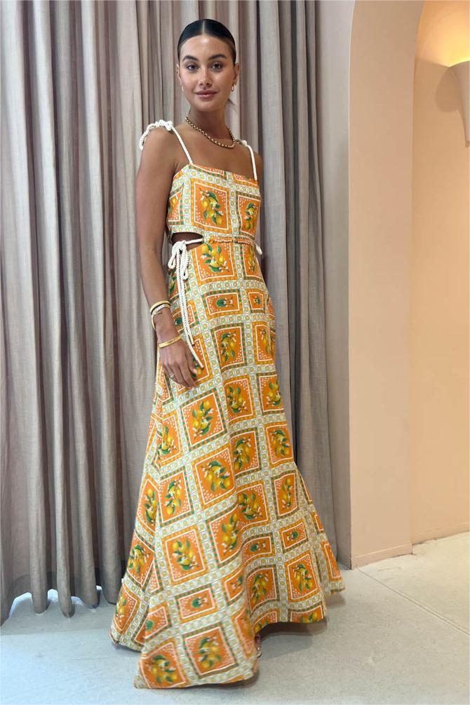 Fruit Print Sleeveless Midi Dress