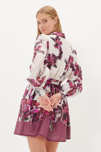 Floral Long Sleeve Mini Dress With Belt