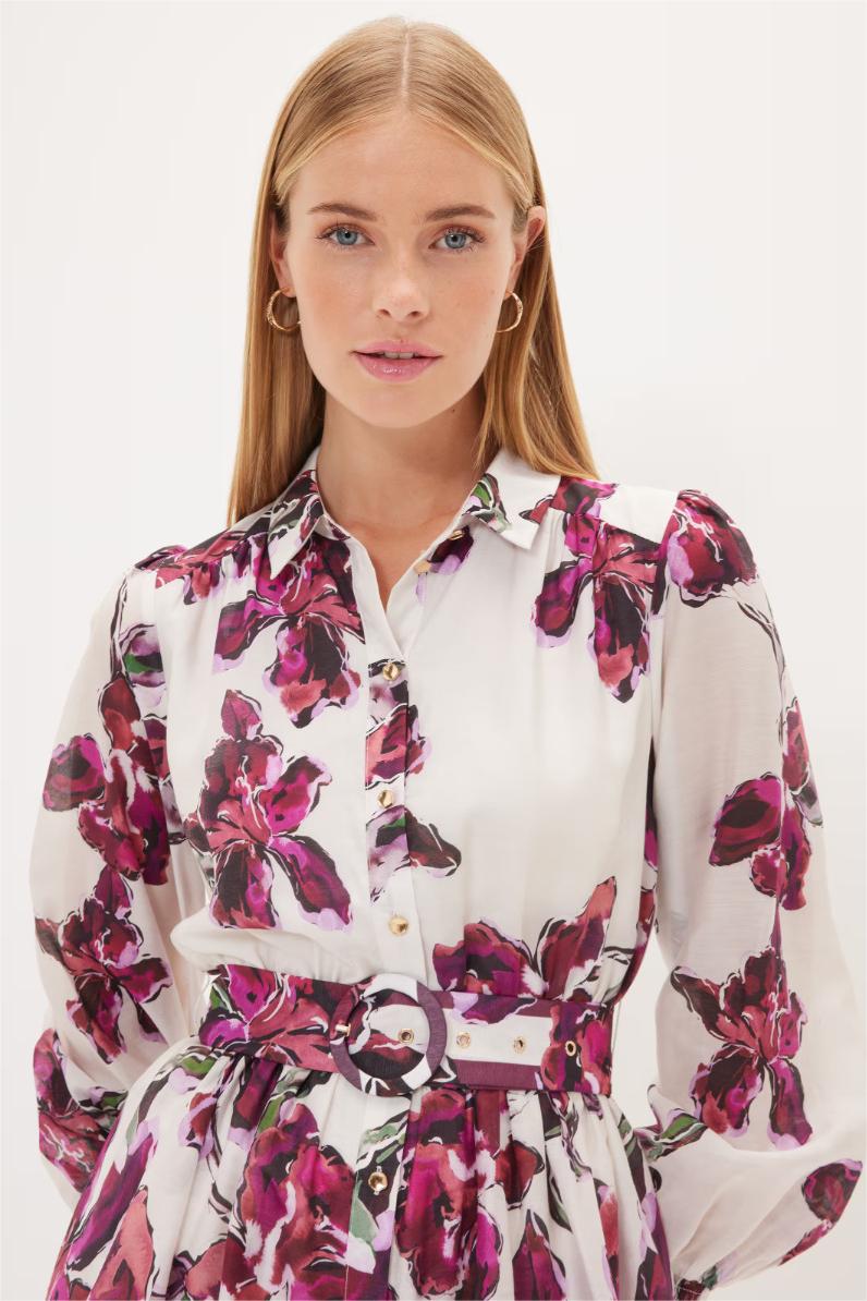 Floral Long Sleeve Mini Dress With Belt