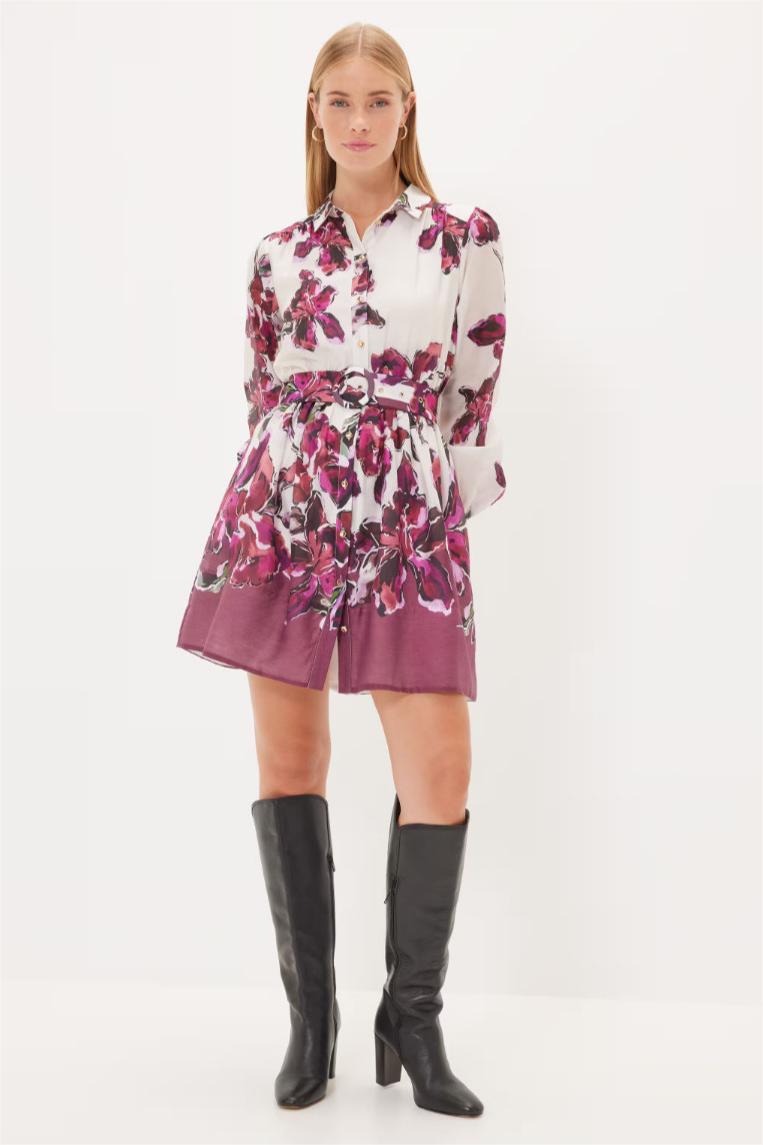 Floral Long Sleeve Mini Dress With Belt