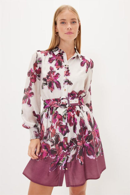 Floral Long Sleeve Mini Dress With Belt