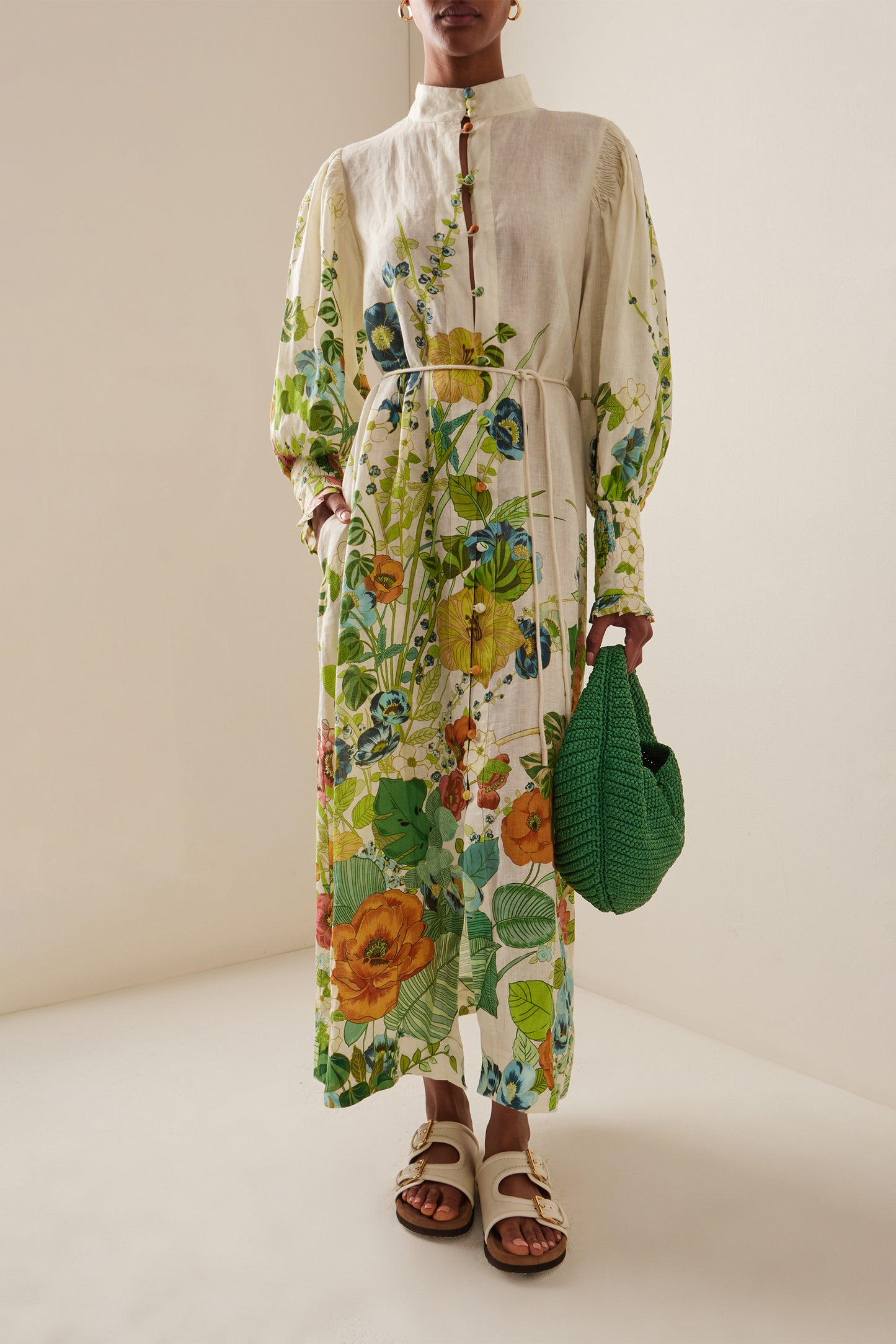 Floral Lantern Sleeve Bottom Midi Dress