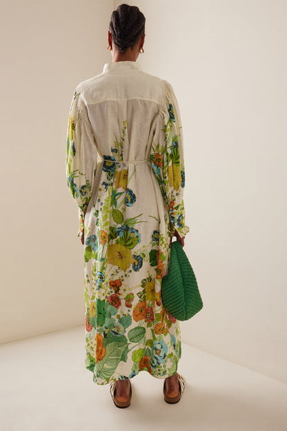 Floral Lantern Sleeve Bottom Midi Dress