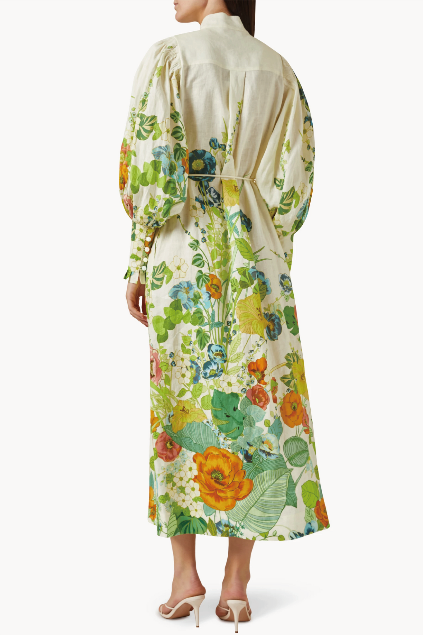 Floral Lantern Sleeve Bottom Midi Dress