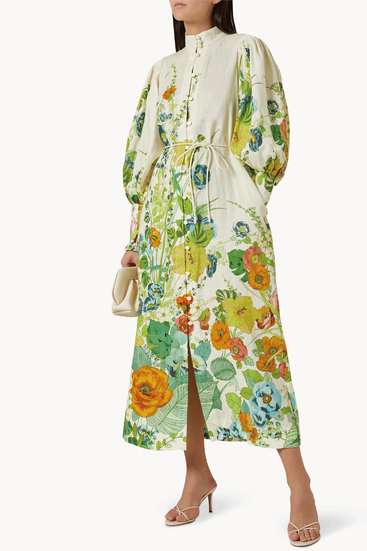 Floral Lantern Sleeve Bottom Midi Dress