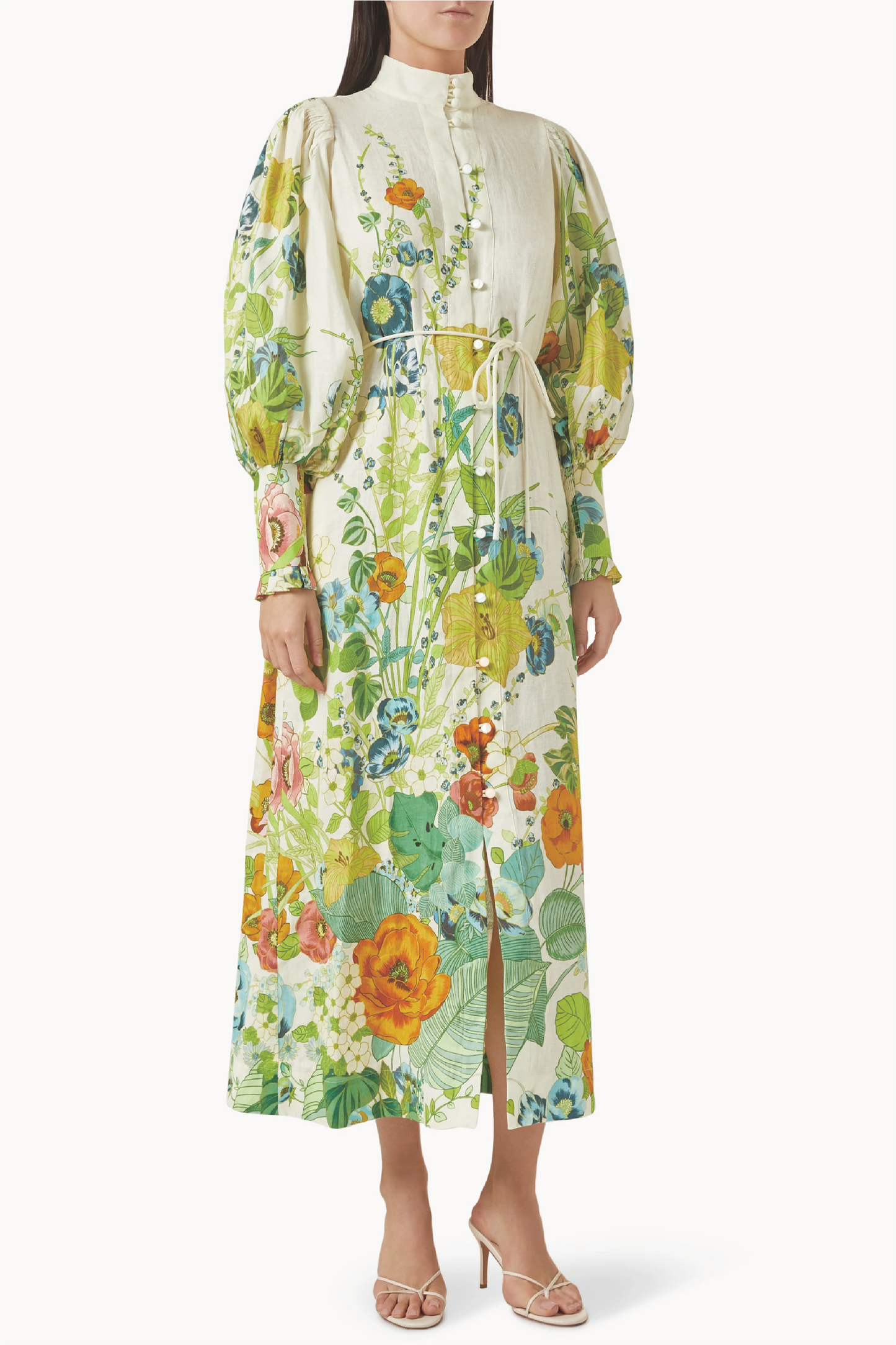 Floral Lantern Sleeve Bottom Midi Dress