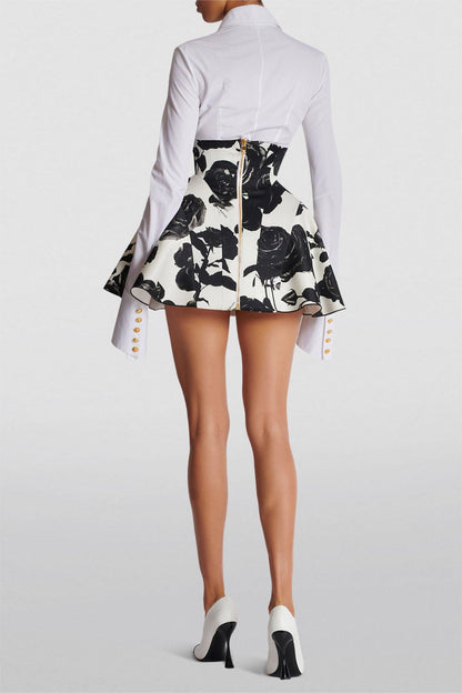 Floral High Waist Metal Button Skirt