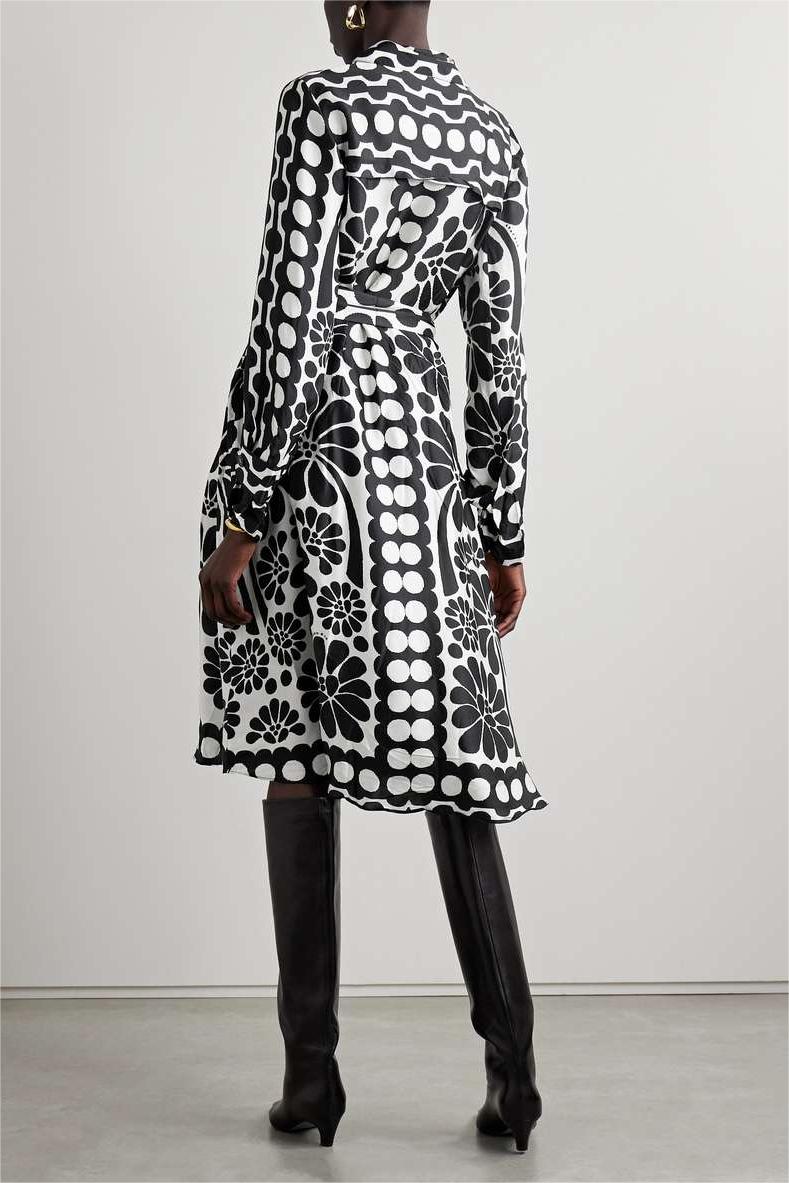 Floral Single Breasted Midi Dress With Belt