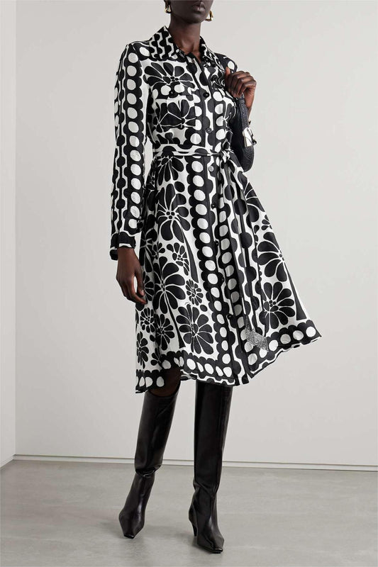 Floral Single Breasted Midi Dress With Belt