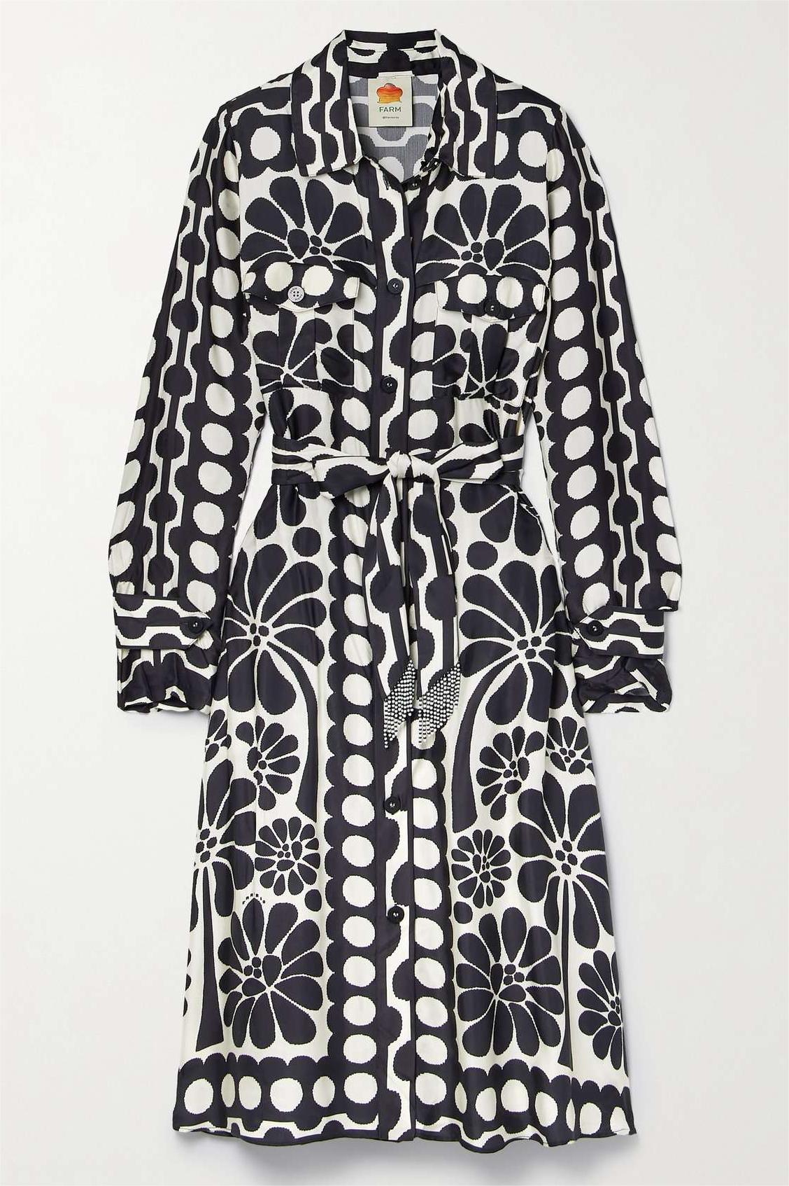 Floral Single Breasted Midi Dress With Belt