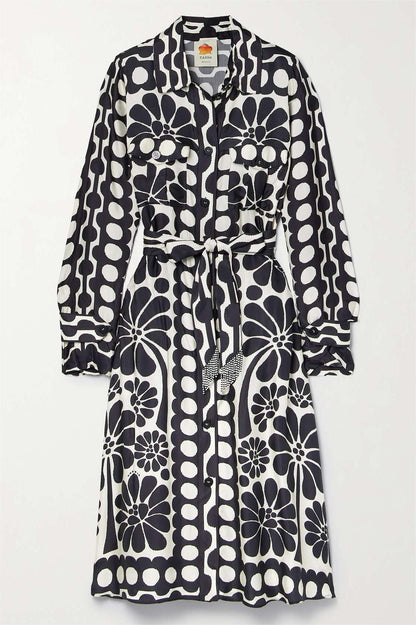 Floral Single Breasted Midi Dress With Belt