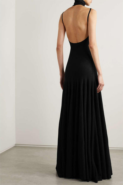 Knit High Neck Backless Maxi Dress
