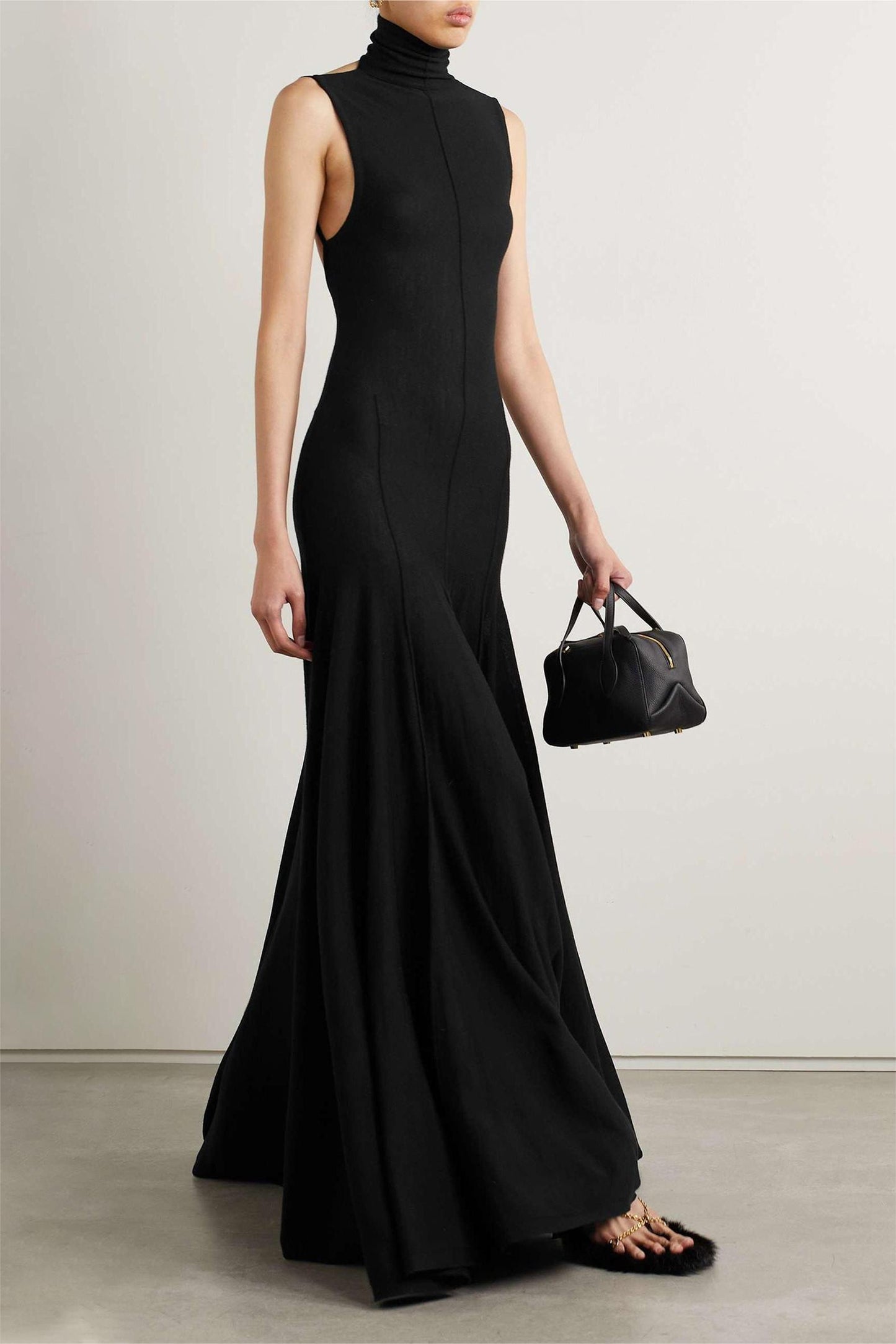 Knit High Neck Backless Maxi Dress