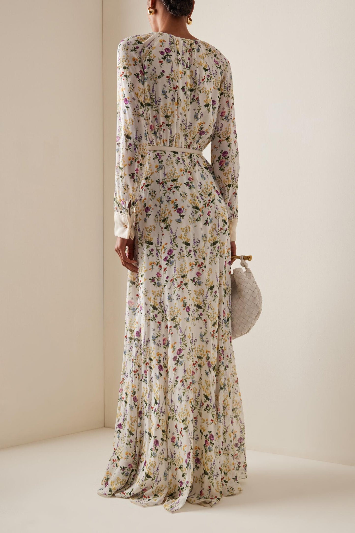 Floral Pleat Round Neck Maxi Dress With Belt