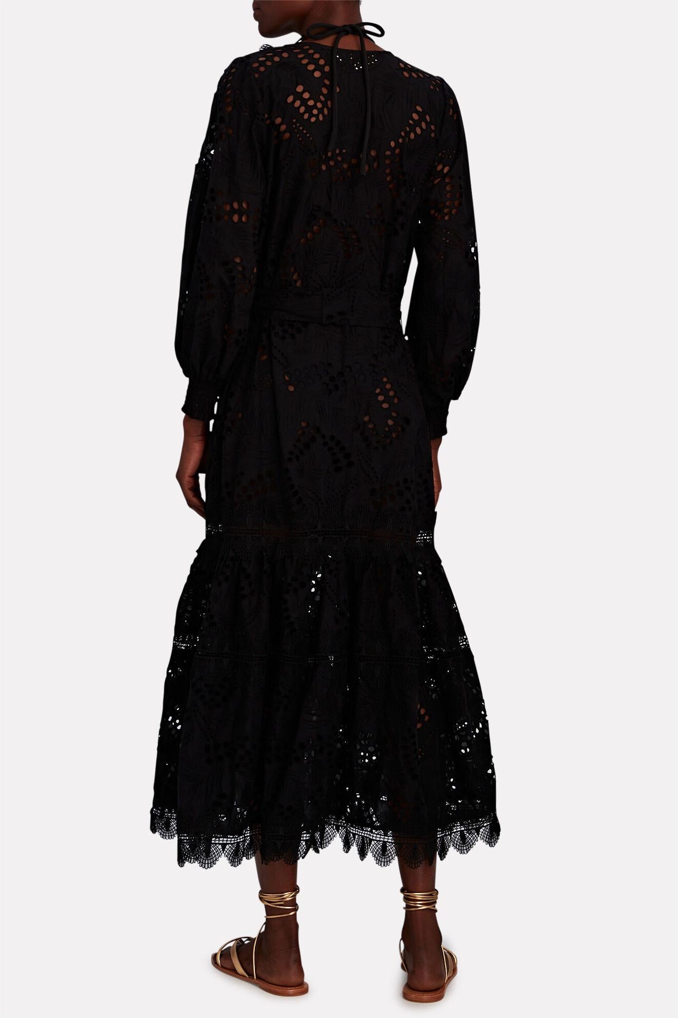 Lace Lantern Sleeve Midi Dress With Belt