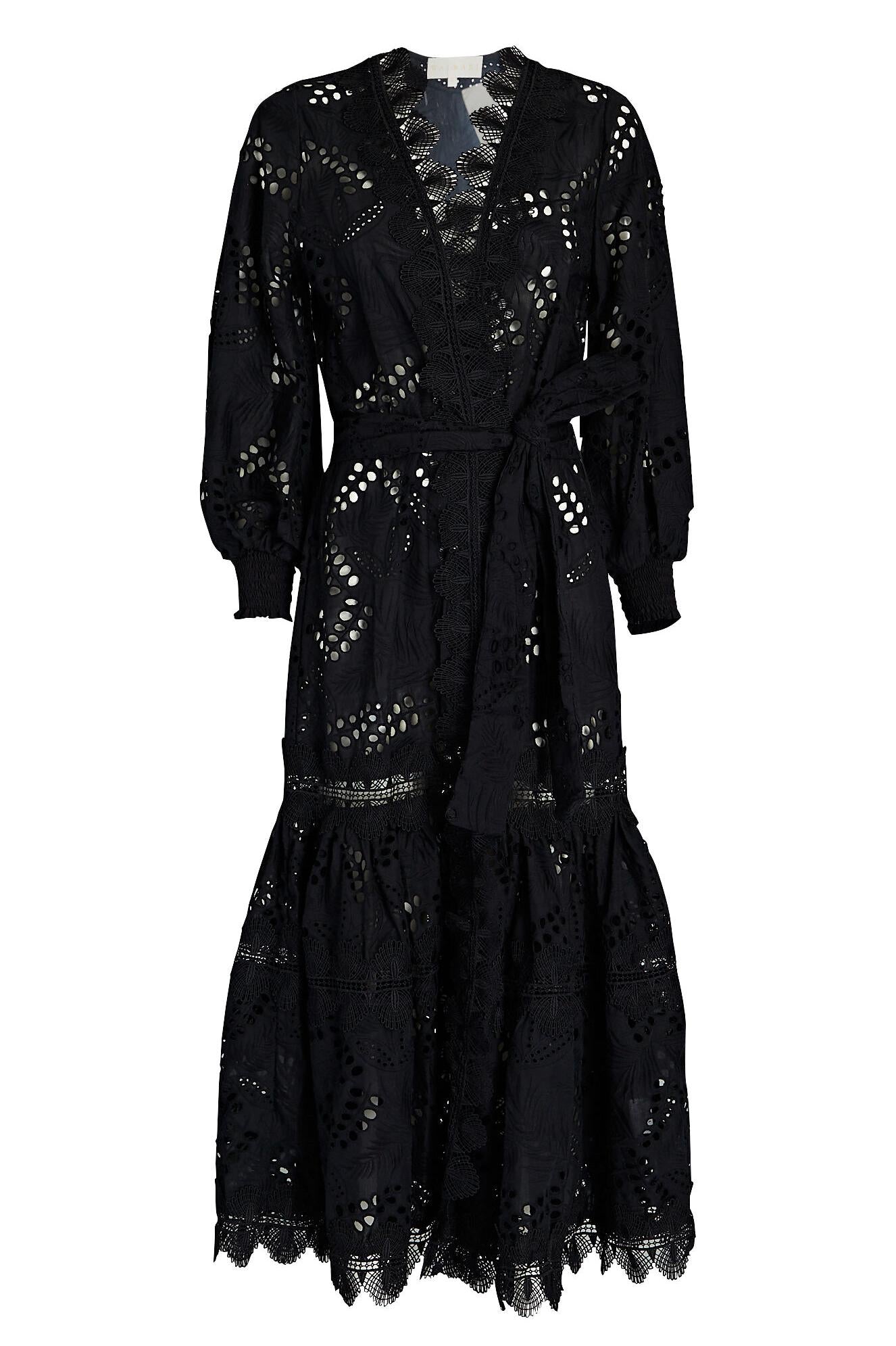 Lace Lantern Sleeve Midi Dress With Belt