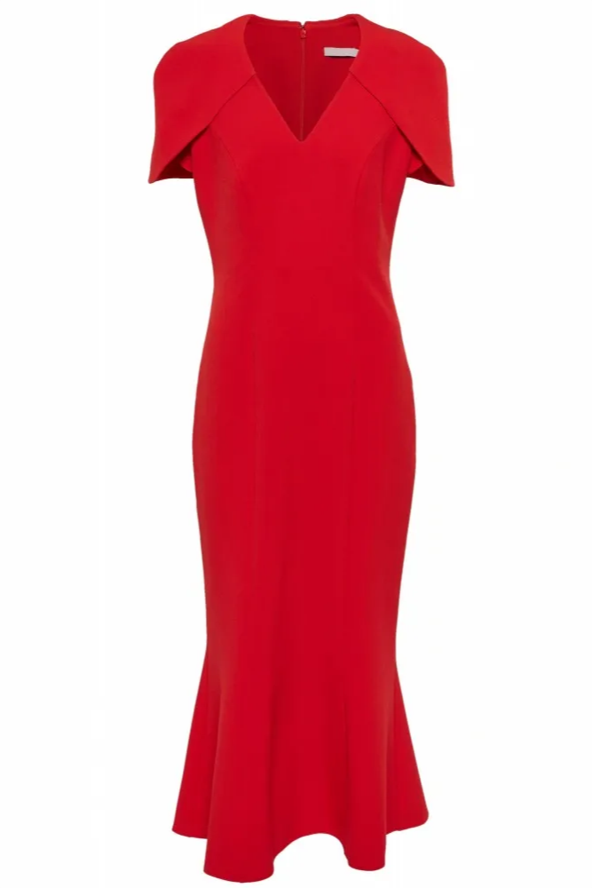 Solid V-Neck Shawl Midi Dress