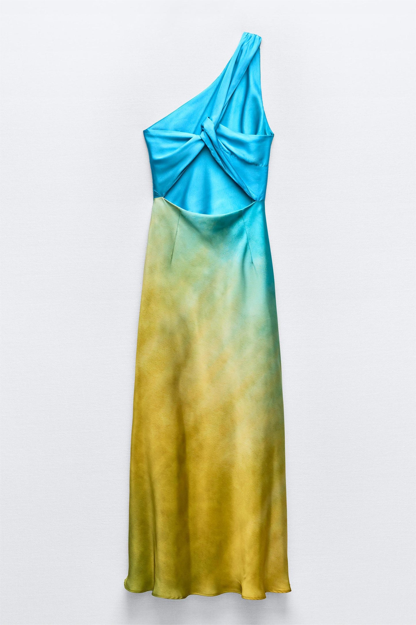 Satin Tie Dye One-Shoulder Midi Dress