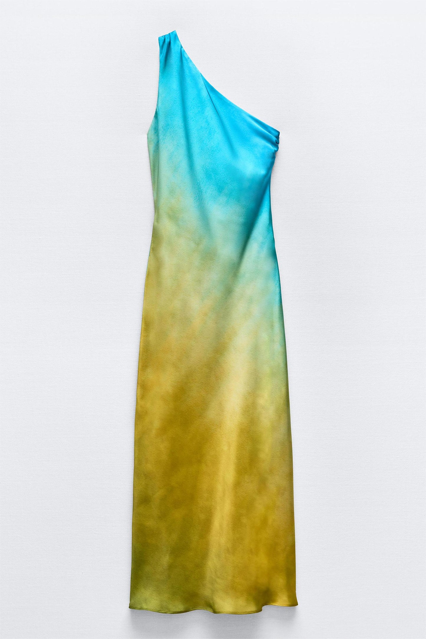 Satin Tie Dye One-Shoulder Midi Dress