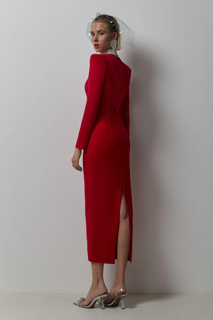 Jersey Solid Long Sleeve Midi Dress