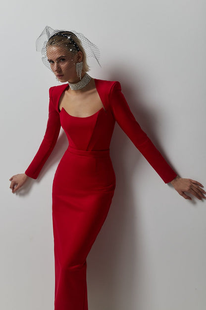 Jersey Solid Long Sleeve Midi Dress