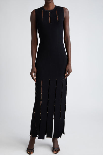 Knit Solid Cut-Out Sleeveless Midi Dress