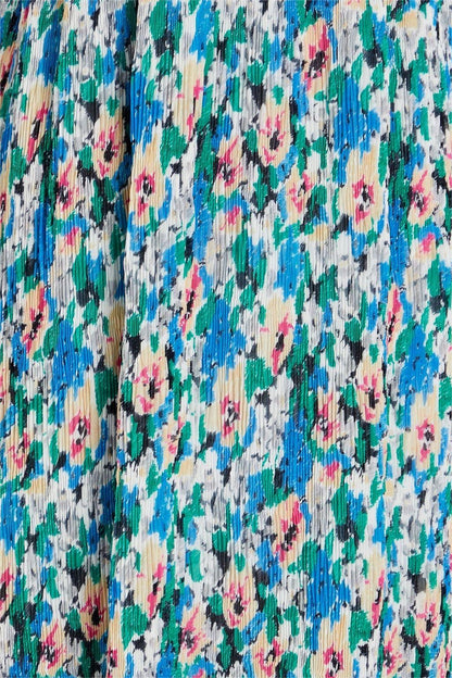 Abstract Print Pleated V-Neck Midi Dress