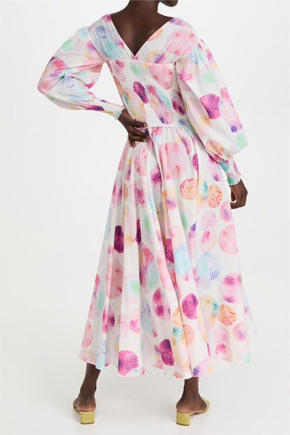 Geometric Patterns Smocking Midi Dress