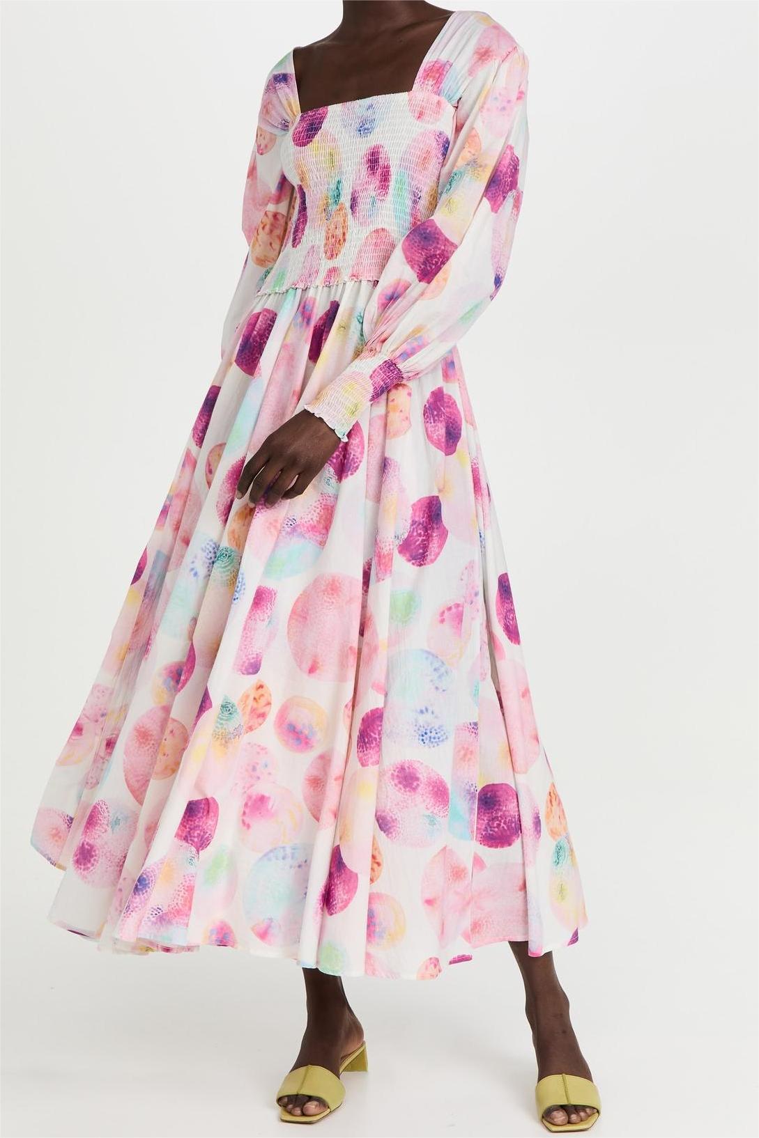 Geometric Patterns Smocking Midi Dress