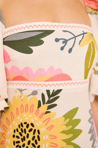 Floral Short Sleeve Square Neck Midi Dress