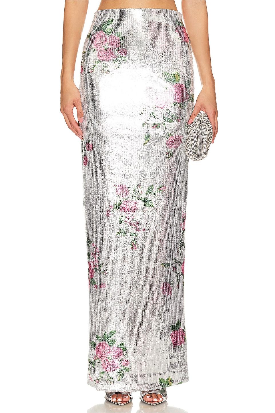 Floral Sequin High Waist Midi Skirt