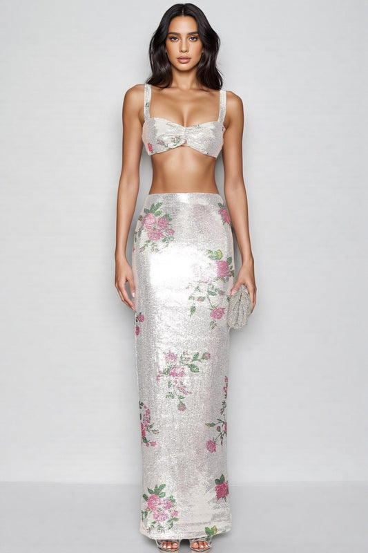 Orinthia Floral Sequin High Waist Maxi Dress