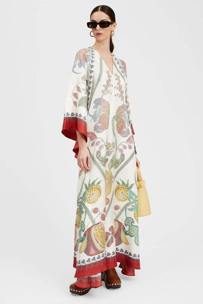 Floral V-Neck Ball Sleeve Maxi Dress