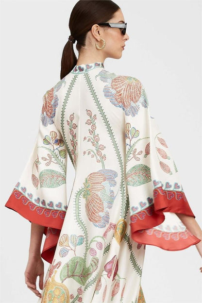 Floral V-Neck Ball Sleeve Maxi Dress