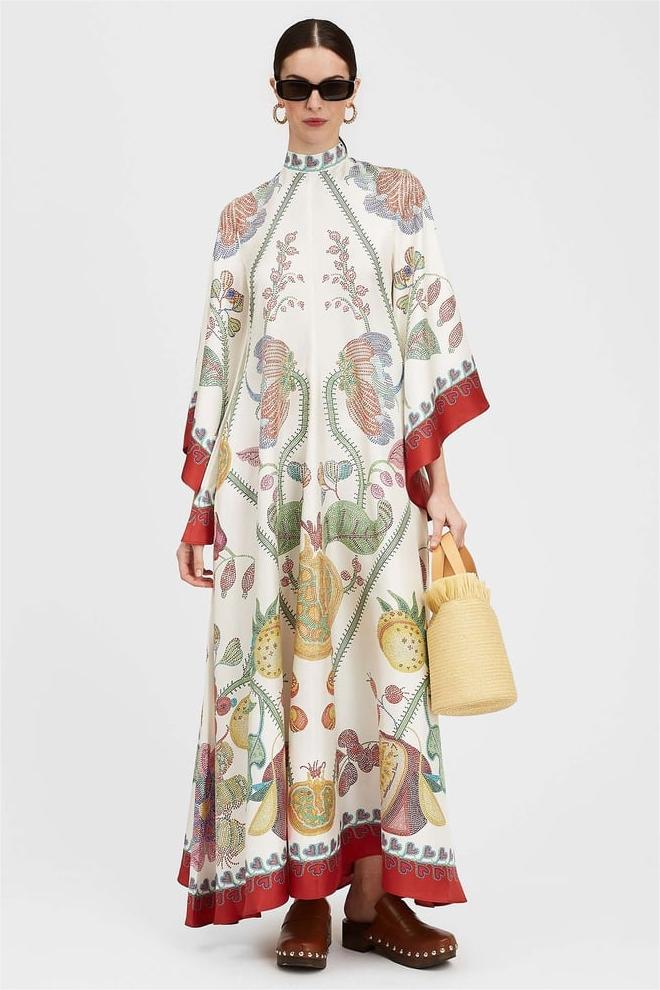 Floral V-Neck Ball Sleeve Maxi Dress