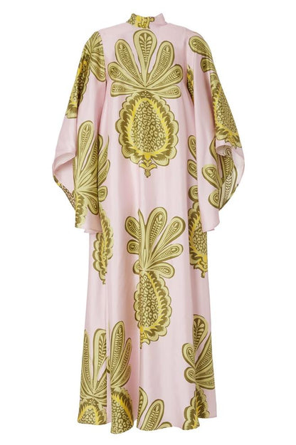 Botanical Print Satin Lace Up Maxi Dress