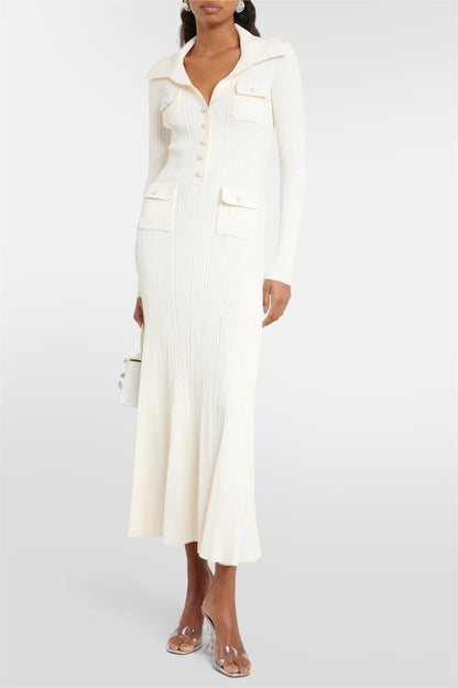 Jersey Button Long Sleeve Midi Dress