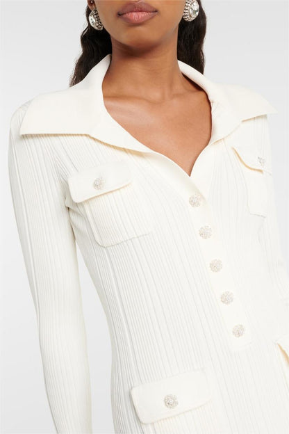 Jersey Button Long Sleeve Midi Dress