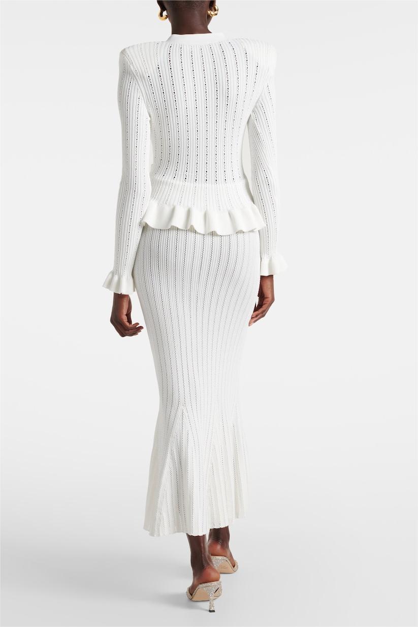 Solid Metal Button Top ＆ High Waist Knit Midi Dress Set